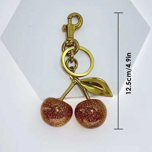 Gold Resin Glitter Cherries Polished Silver Hardware Purse / Bag/ Keychain Charm - Picture 5 of 6